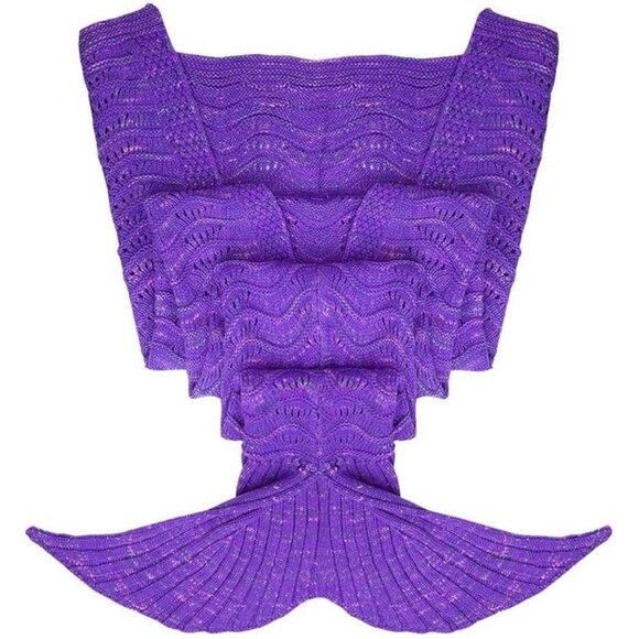 CCC Knitted Mermaid Tail Blanket Kids Adults Purple Multicolor Crochet Gifting - Picture 3 of 7